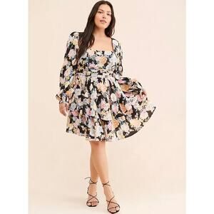 Yumi Kim Clarissa‎ Floral Long Sleeve Mini Dress Black Multi Size XL